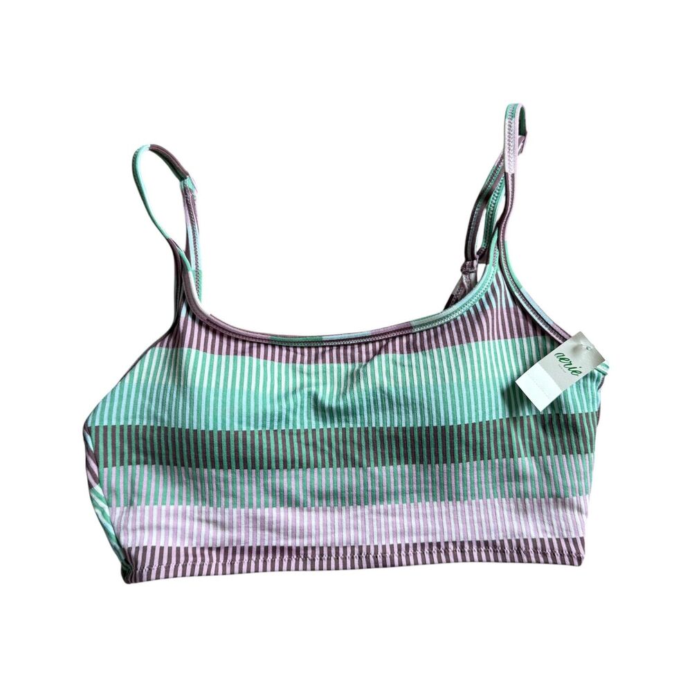Aerie Scoop Neck Bikini Top Size M Striped Purple Turquoise Swimwear NWT